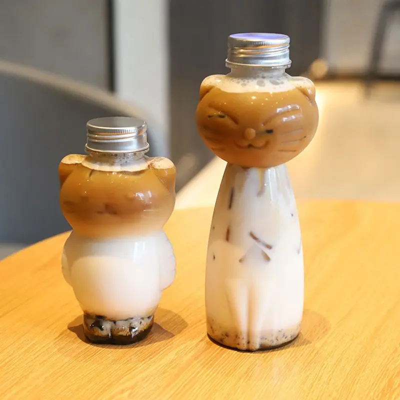 Kawaii kattevandflasker til mælk, te, kaffe, juice, bærbar drikkekop, hjem gennemsigtig juicing, drikkevareflaskeforsyninger