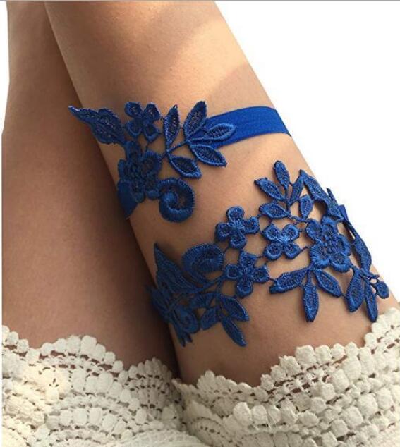 White Navy Wedding Garter Set Something Blue Embroidered garter Simple Bridal Garter Lace Wedding Garter Bridal Shower