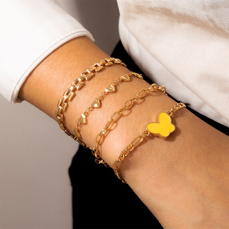 Docona-Conjunto de pulseras de aleación de Metal multicapa para mujer, brazalete bohemio de cristal y piedra media luna, corazón, hoja de árbol, joyería de boda, 9 estilos