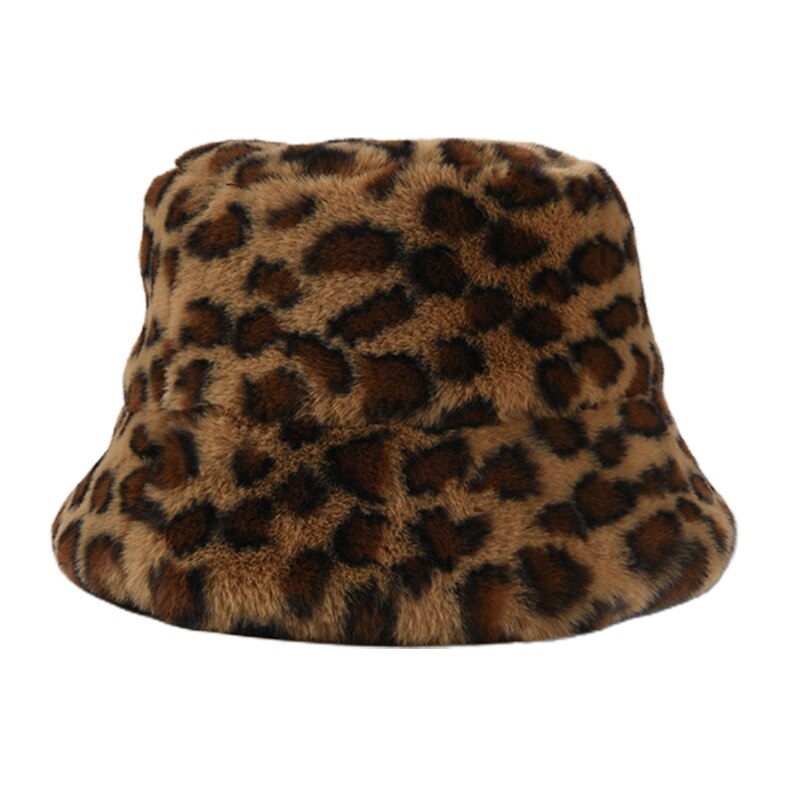 Dames vintage luipaard zebra print bucket hat winter fuzzy pluche visserspet 28gd