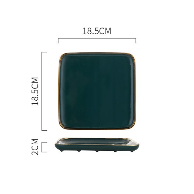 Square Tableware Green Ceramic Dinner Plate Gold Porcelain Dessert Steak Snack Cake Plate Salad Soup Rice Bowl: Square Plate S