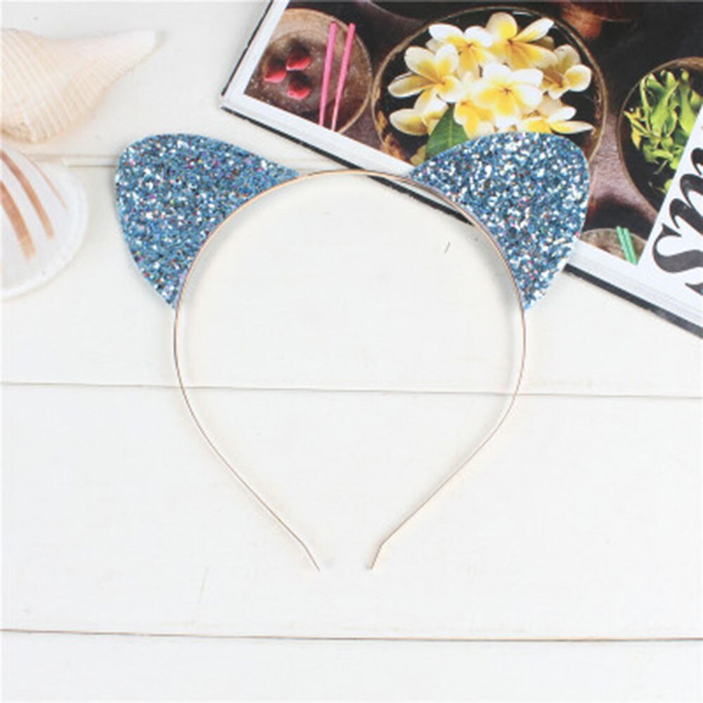 1pcs Cute Shiny Sequins Cat Ears Headband For Girl Cat Ears Hairband Kid Hair Accessories For Women Cartoon Headband: Blue