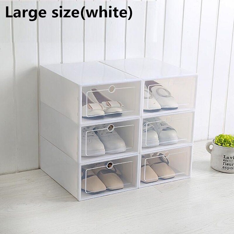 6 Pcs Grote Schoenendoos Verdikte Lade Case Plastic Schoen Dozen Stapelbaar Doos Schoen Organisator Schoenen Opbergdoos Schoenenrek: Large white