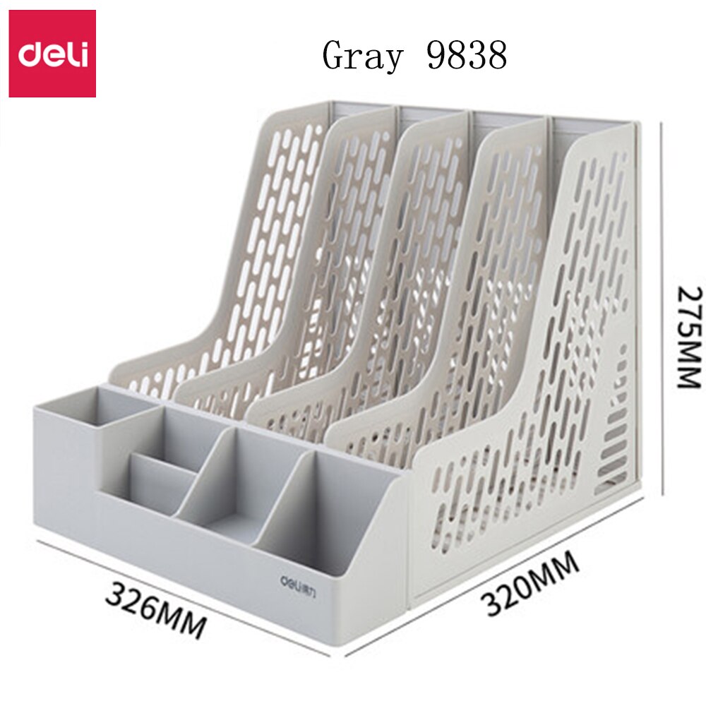 Deli Large Capacity Thickened Folder Storage Box Pen Holder Multi-layer File Rack Book Stand Office Supplies File Storage Basket: Gray 9838