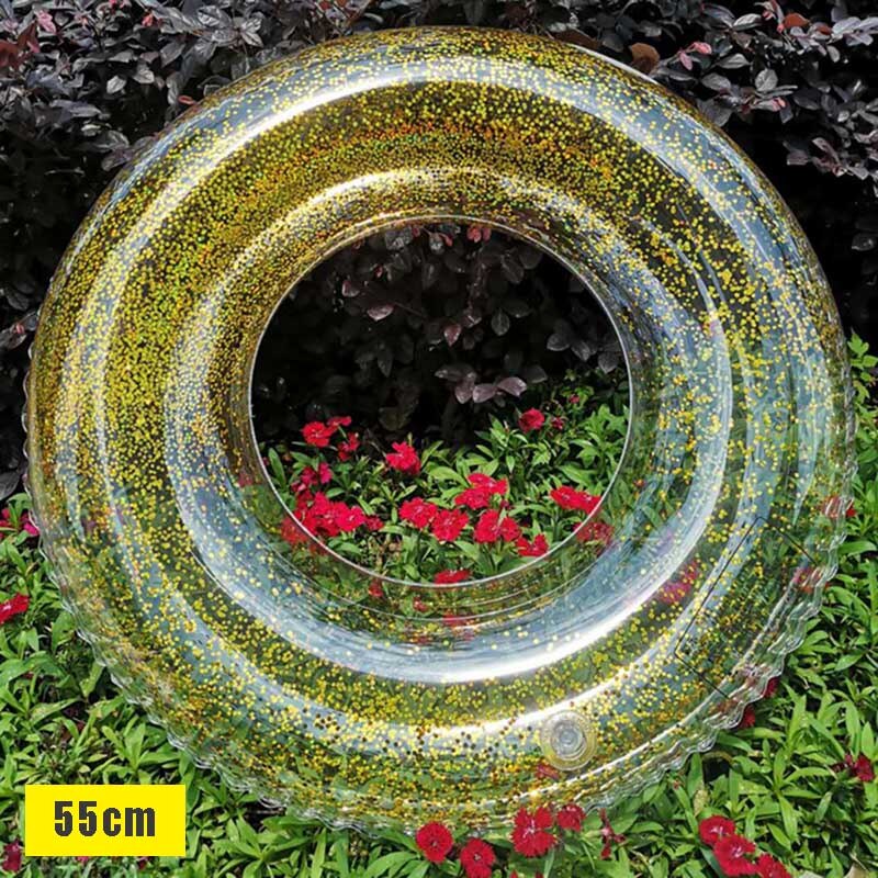 Transparent uppblåsbar ringmadrass simrör glitter flotte rund badring sommar pool vattenmadrass vuxen säng vatten roliga leksaker: 2