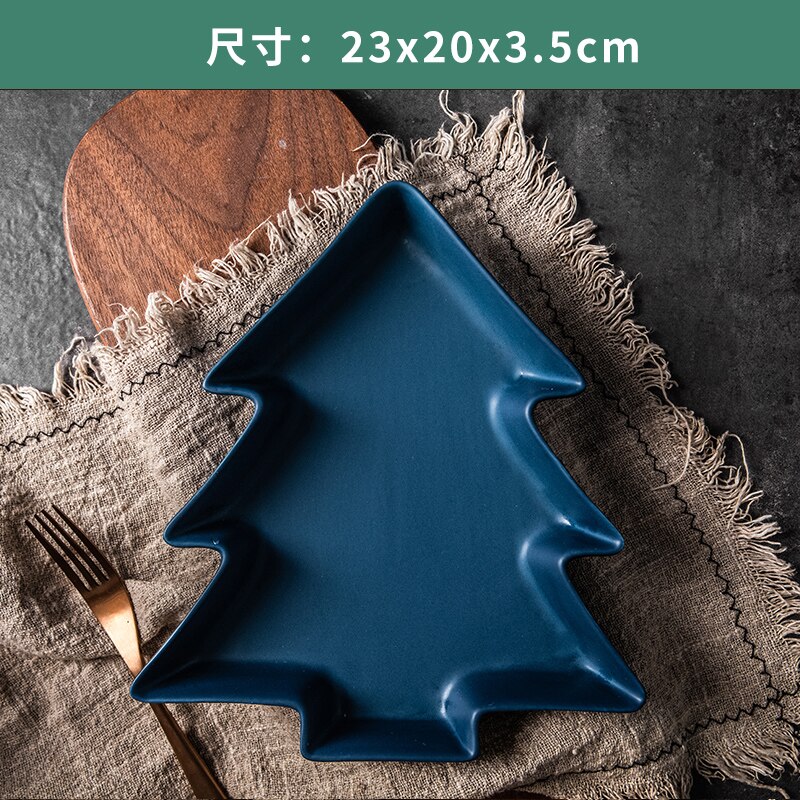 Christmas Tree Plate Ceramic Tableware Profiled Matte Breakfast Fruit Salad Dessert Western Plate Restaurant Kitchen Tableware: J-large