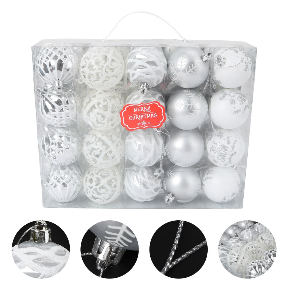 20 stuks kerstballen in doos, kerstboomhangers, hangende kerstballen, kerstfeestballen (zilver-pi