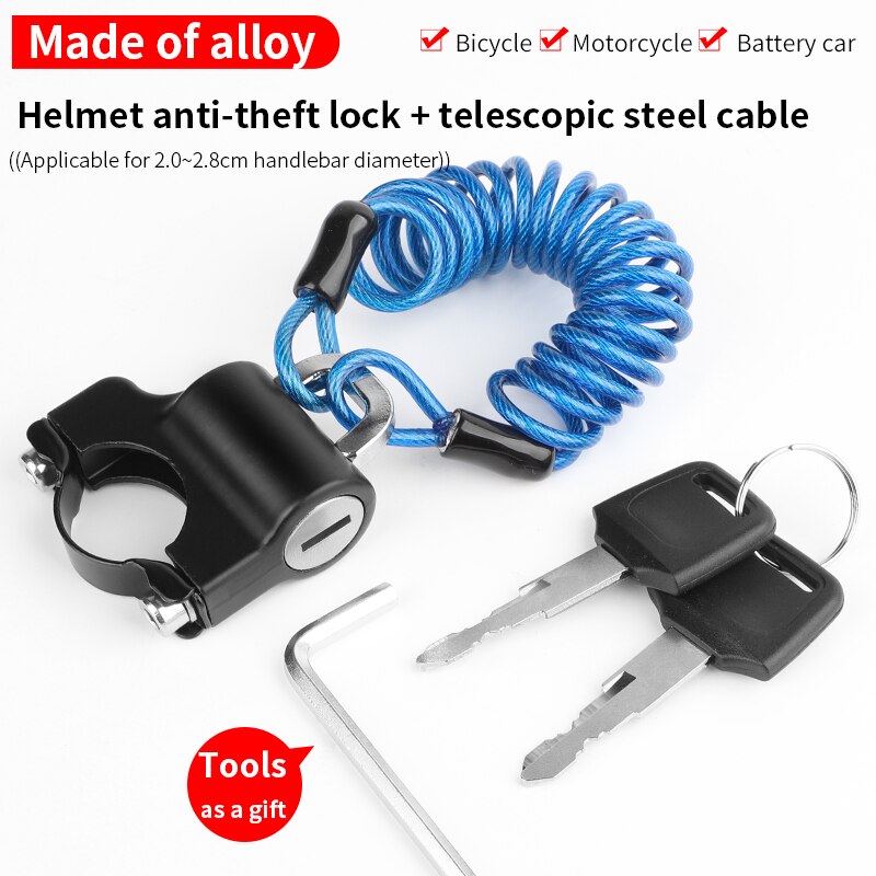 WEST BIKING Helmet Lock Mini Anti-Theft Alloy Cable Bike Lock For Motorcycle MTB Electric Scooter Helmet Bag Bicycle Accessories: blue set
