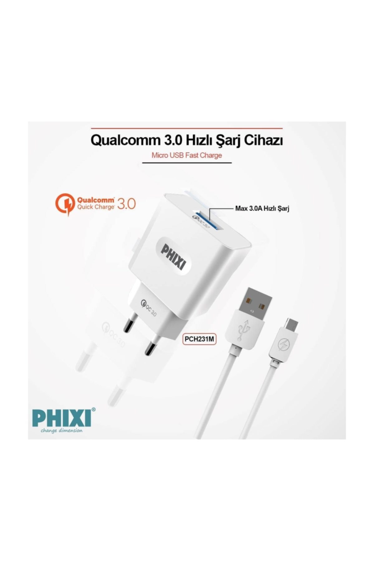 Phixi Phıxı 3.0 Amps Qc Type-c Ph Fast Charging Adapter Data Cable PRA-1132308-556082