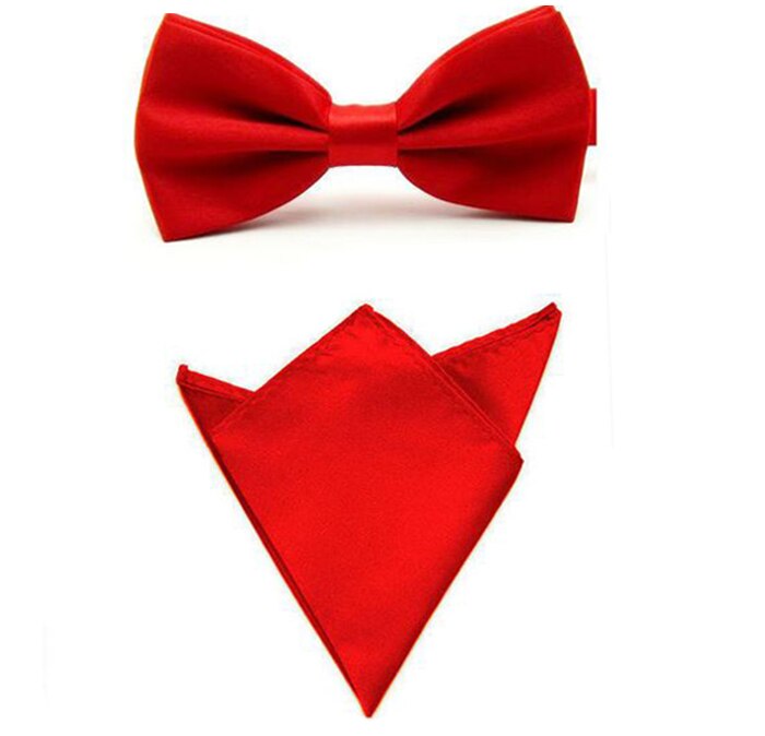 Modne czerwone akcesoria ślubne męskie muszki i kieszonkowe kwadratowe serwetki jednokolorowe muszka chusteczka zestaw JBtr0018a06: 2szt czerwony