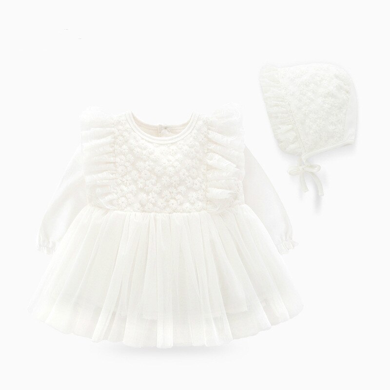 Født baby pige tøj sæt formel blonder dåb kjole baby pige til fest bryllup 0 3 6 måneder baby barnedåb kjole: Hvid farve / 9m