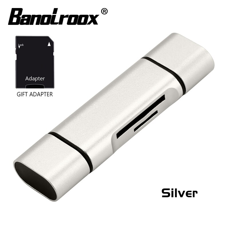 Banolroox High Speed 3 in 1 Card Reader Type-C/OTG/Microsd/TF картридер usb c micro for phone laptop accessories free adapter: silver
