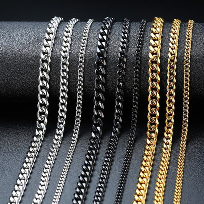 Collares para hombre, cadenas de eslabones cubanos de acero inoxidable para hombre, accesorios de joyería Hiphop Rock, varios tamaños 3mm-9mm C047