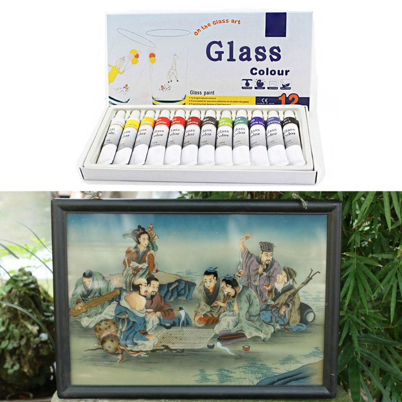 Glass Paint Kit Acrylic Hand Painted Pigments Drawing Tubes Set 12mL 12 Colors Artist Art Supplies for Adult Kids Beginner