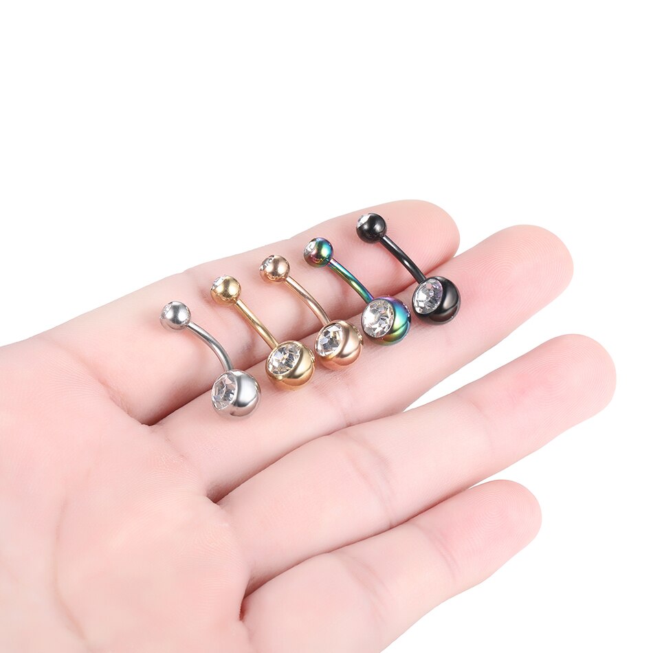 1Pc 14G Rhinestone Piercing Navel Chirurgisch Staal Belly Button Rings Rose Gold Navel Piercing Goth Ombligo Bal Nombril