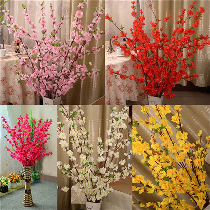 65Cm Cherry Roze Zijde Kunstbloemen Lente Pruim Perzik Bloesem Tak Silk Flower Tree Decor Bruiloft Decoratie Faux Bloemen