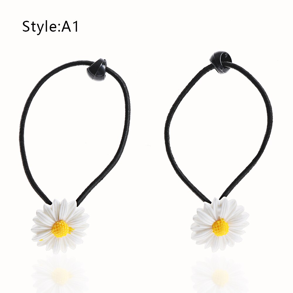 Mini pince à cheveux en forme de marguerite pour filles, 2 pièces, breloques, anneau élastique en forme de fleur, épingles à cheveux, queue de cheval, support pour enfants, accessoires de style: 2Pcs A1