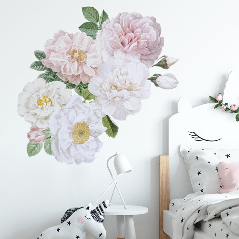 Rosa blommor väggdekaler för barnrum akvarell blomma vinyl tapet av flickor 3d barnkammare rum heminredning pvc dekaler: Fx -d31