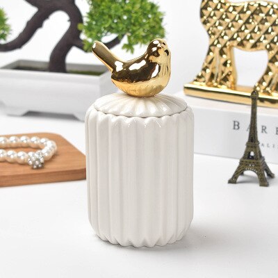 Nordic Storage Bottles Gold Plated Ceramic Cover Glass Jar Color Candy Snack Storage Tank Cartoon Animal Shape Home Decoration: B10
