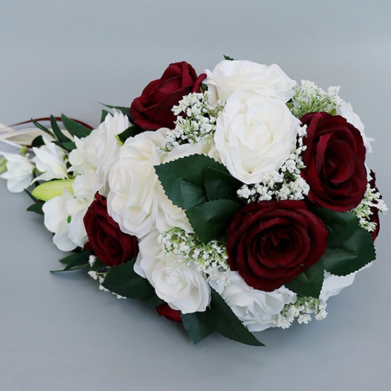 Sztuczny wodospad bukiet panny młodej kość słoniowa jedwabne kwiaty róży bukiety ślubne długi bukiet kaskadowe łzy gospodarstwa kwiaty za pomocą54