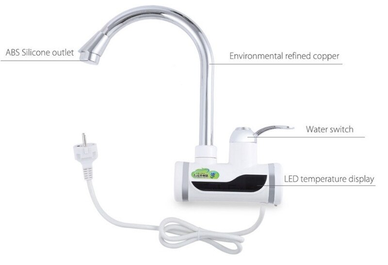RX-003UM,Digital Display Instant Water Tap,Electric Instant Water Heater Tap 180 Rotation 220V Heated Faucet