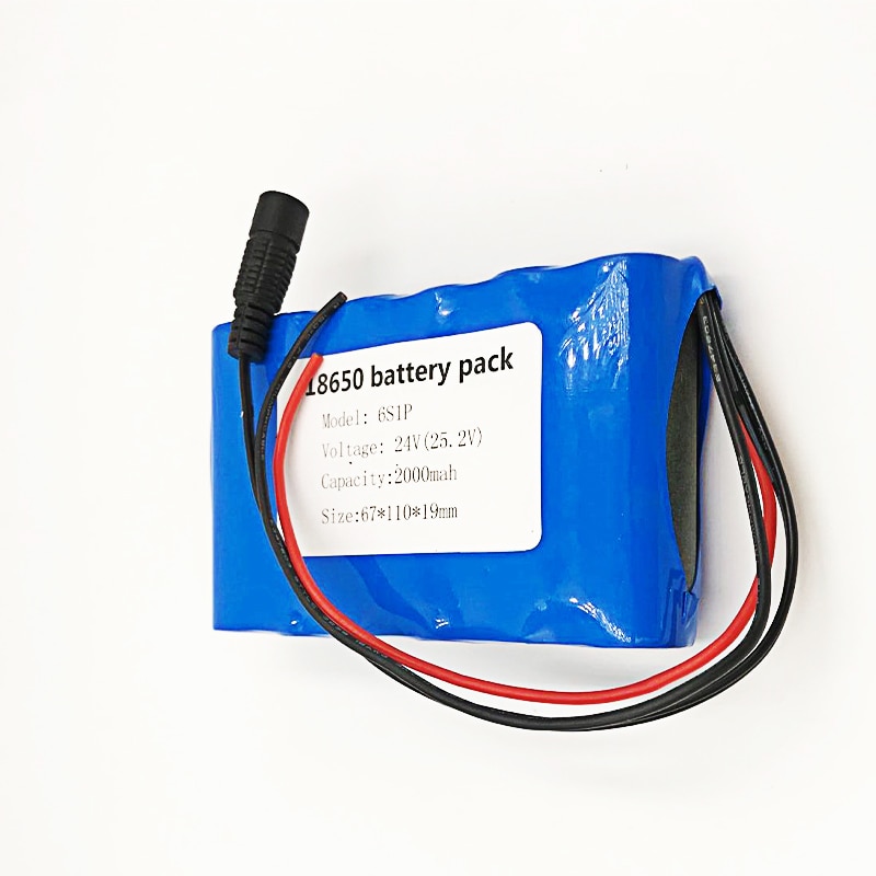 6S1P 18650 Battery Pack DC 24V 25.2V 2000mah 24V Rechargeable Battery for Small Motor Motors/LED Strip Protection