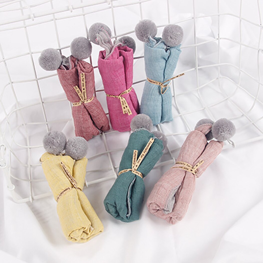 Afslappet ensfarvet tykkere børnetørklæde pom pom dekor multi-purpose baby bandana bib baby tørklæde tilbehør til tøj