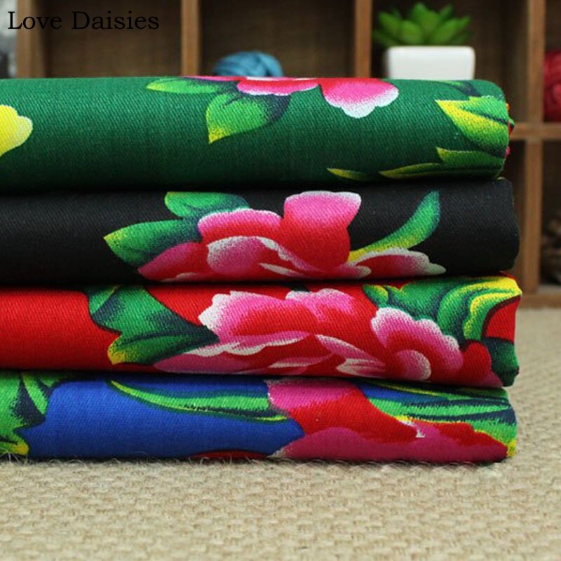 100% baumwolle verrotten SCHWARZ GRÜN BLAU Ethnische Chinesischen Traditionellen Pony Blumen stoffe für DIY Bekleidung Handwerk Tischdecke Kissen Dekor