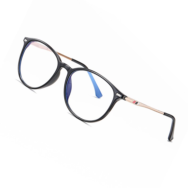 AOFLY BRAND Round Blue Light Blocking Glasses Women Men Myopia Prescription Eyeglasses Alloy Temple Optical Eyewear Frame: C1Black