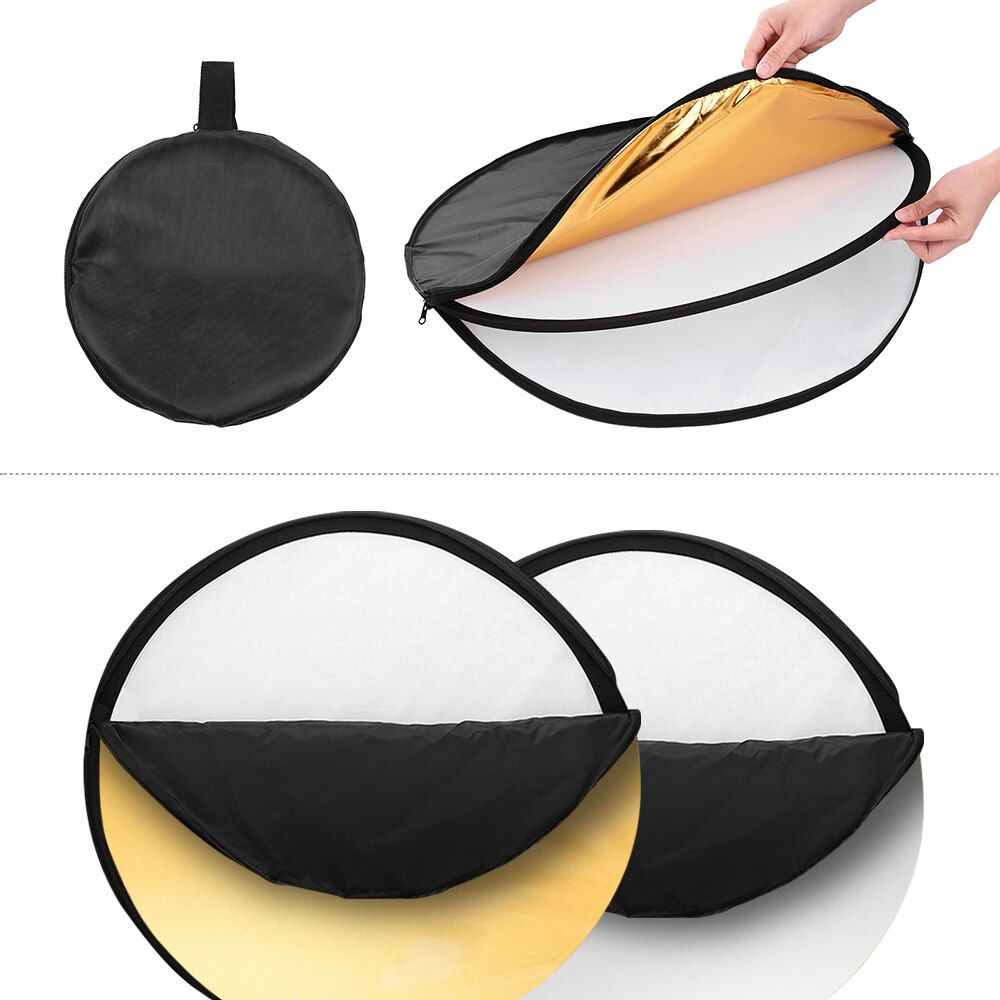 110cm/43 Inch Photography Light Reflector 5-in-1(Translucent/Silver/Gold/White/Black) Collapsible Studio Outdoor with Carry Bag