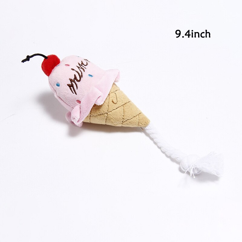 Pet Dog Toy Cute Birthday Cake Squeaky Toys Bite Resistant Bone Shape Stuffed Toy Cat Puppy Chew Toy Interactive Dog Accessories: pink ice cream
