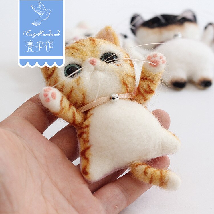 Broche de gato easyhecho a mano, Animal de fieltro hecho a mano para niños y niñas, kits de manualidades DIY para adultos, Gato de fieltro: 4-box package
