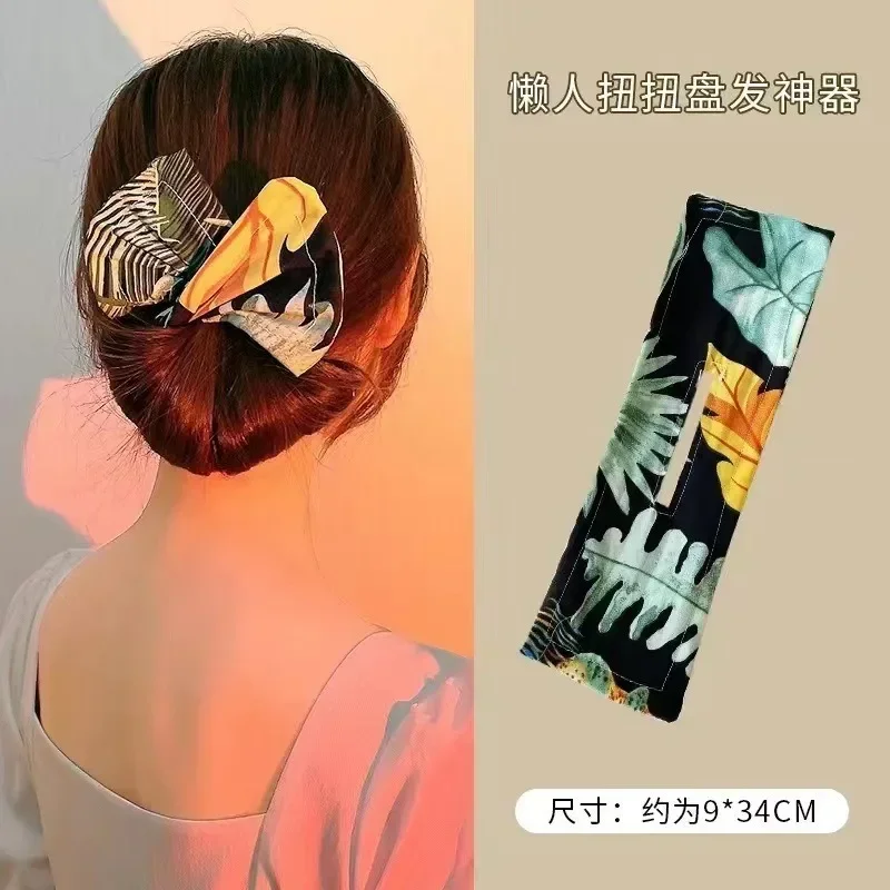Diadema con rodillo para mujer, rizador de pelo, Donut, moño, lazo, Orejas de conejo, anillo mágico para peinado, accesorios, herramienta de horquilla perezosa retorcida: Negro