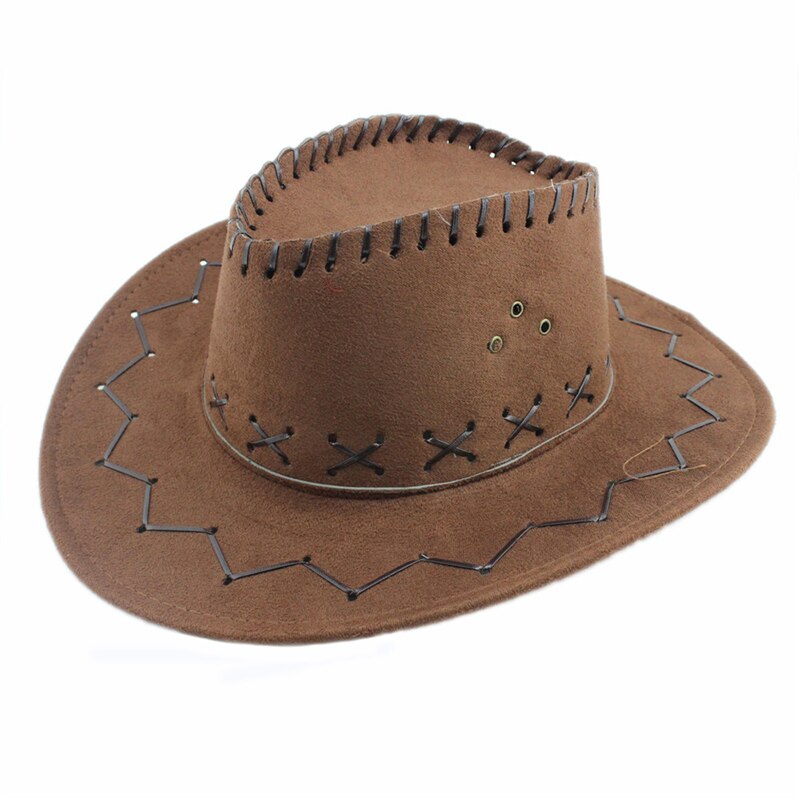 LUCKYLIANJI mężczyźni dziki jazz wiatr zamsz Panama kowboj kowbojka zachodniej szerokim rondem byk jeździec kapelusz Sunhat dostosować przewód (jeden rozmiar: 58cm)