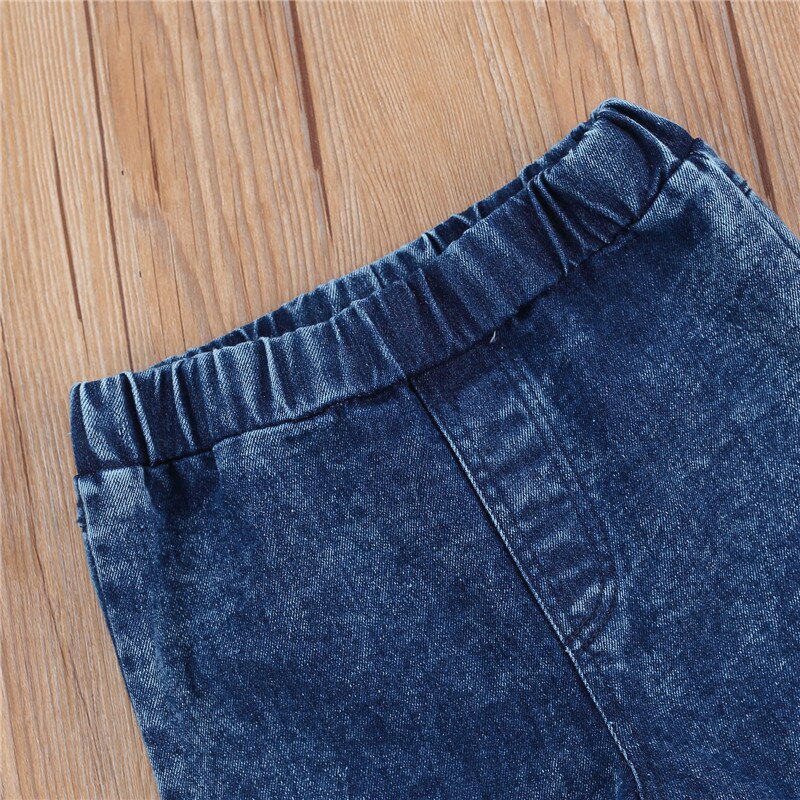 2-7y toddler baby girl flare bukser jeans blå klokkebunde elastiske højtaljede denimbukser forår efterår outfit