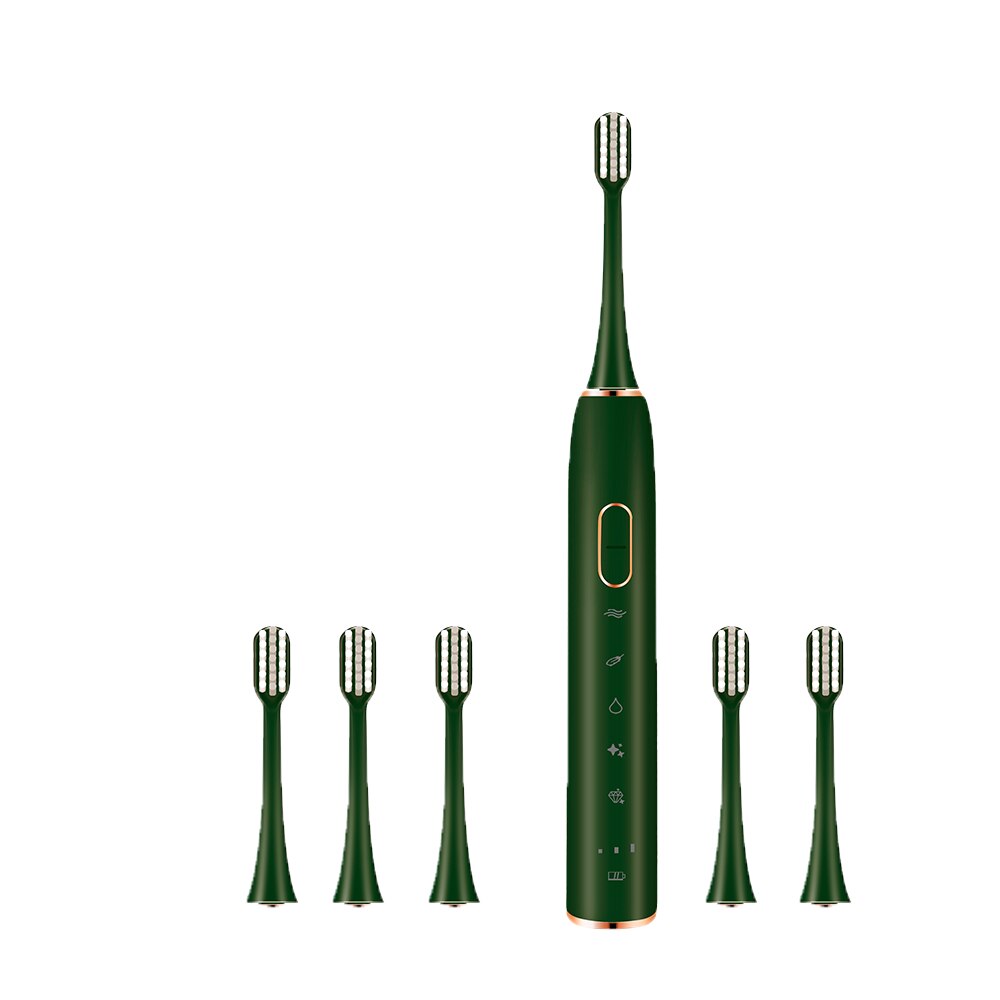 Electric Toothbrush S710 Ultrasonic Sonic toothbrush Wireless rechargeable battery IPX7 Waterproof extra brushes head: green and 6pcs head