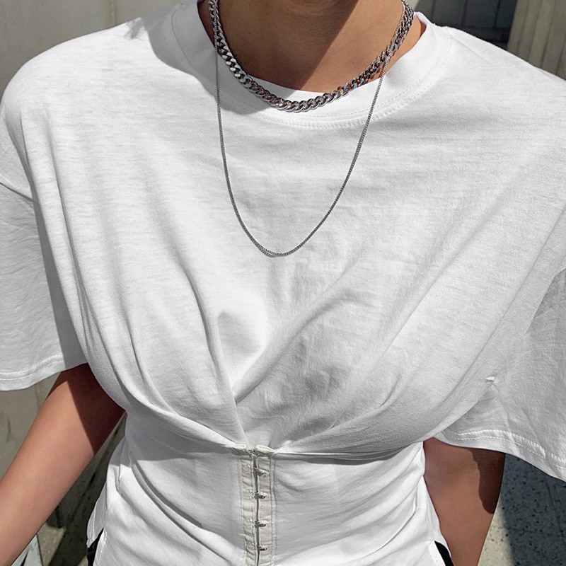 Slim fit corset sección corta hombro ancho manga corta color sólido blanco cuello redondo pecho camiseta top barato