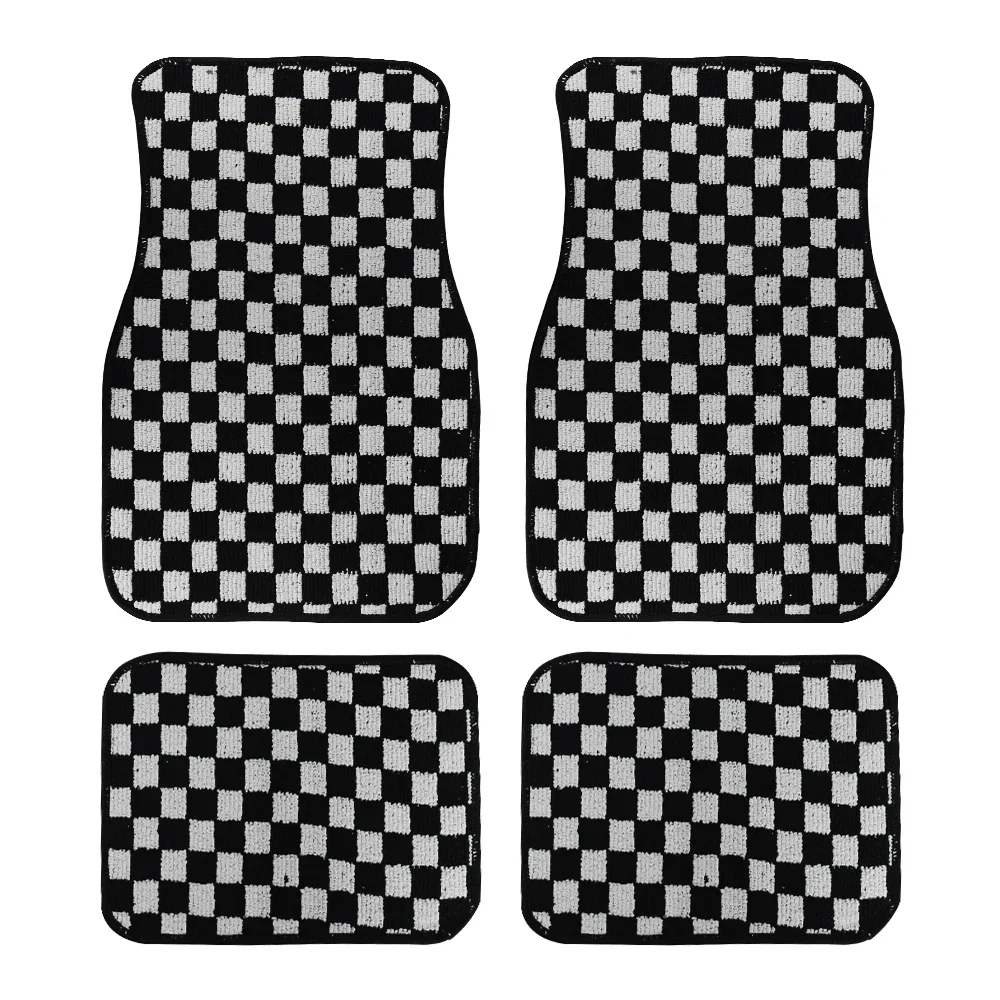 4PCS Carpet Floor Mat Dadu Dice Car Floor Mat Accessories Classical Anti-Slip Checkered Print Floor Foot Pad Mats: Gold