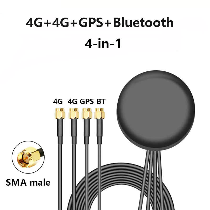 Antena piezas 4G + 4G + GPS + WIFI, Cuatro en Uno, 2,4G LTE + GPS + 2,4 Ghz, Bluetooth 5G, antena combinada para exteriores, pasta de 1,5 M, SMA FAKRA, 1 unidad: Gris oscuro