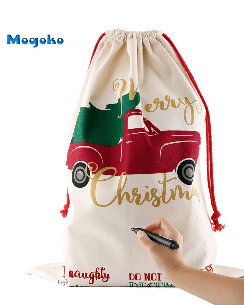 Sunligoo kerstzakken met trekkoorden canvas grote vrolijke kerst snoepzakken inpakzak: Patroon 3