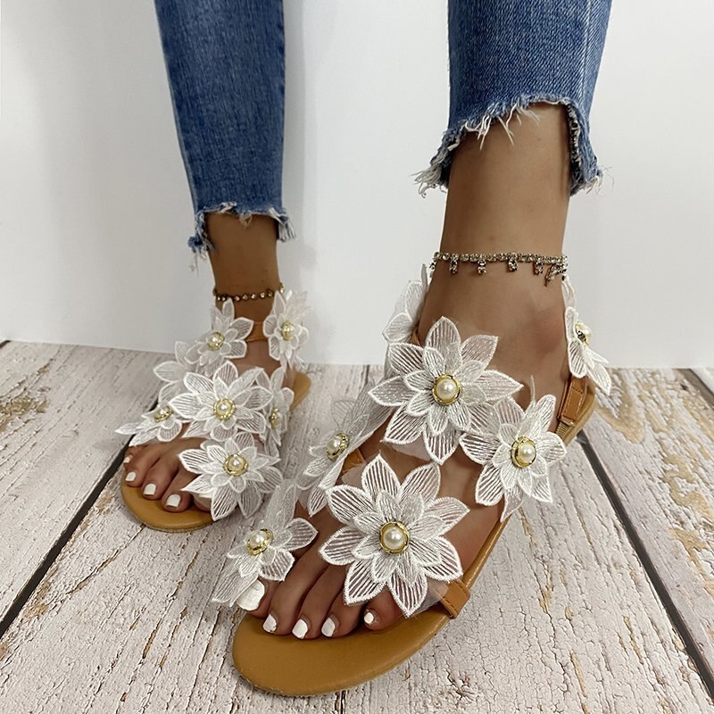 Sandalias con flores para mujer, chanclas de verano, zapatos de plataforma para mujer, sandalias de playa deslizantes de talla grande