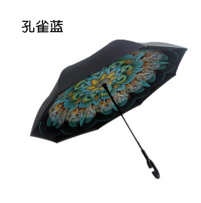 Car use Windproof Reverse Folding Double Layer Inverted Chuva Umbrella Self Stand Inside Out Rain Protection C-Hook Hands