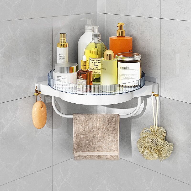 Joybos Bathroom Racks Rotating Corner Shelf Racks Bathroom Organizer Shelf Shampoo Cosmetic Storage Bathroom Accessories: white-1 layer