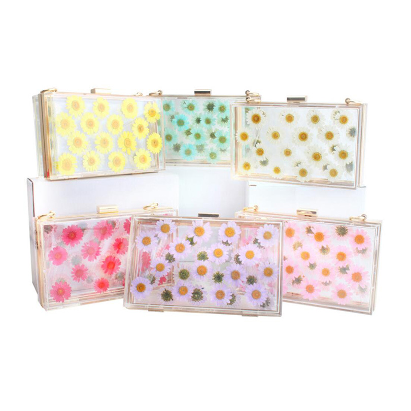 Women Acrylic Sunflower Printed Clear Purse Transparent Crossbody Bag Through Handbags Evening Clutch Events Approved