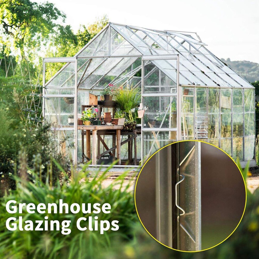 20/50/100pcs Stainless Steel Greenhouse W Clips Spring Wire Glazing Frame Fixing Clips For Greenhouse Glass House Twin-Hall Web