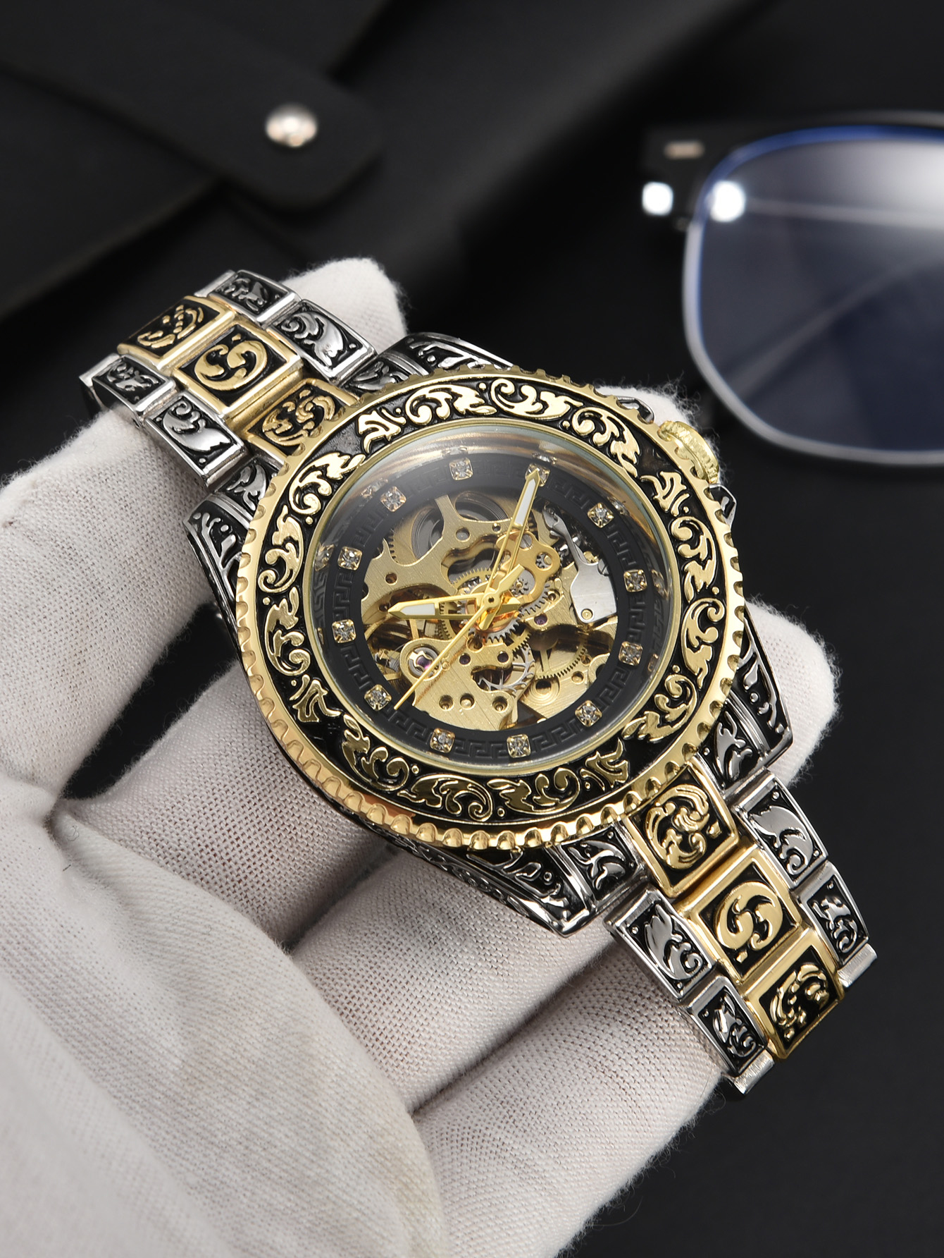 Reloj Automático LONGLUX, reloj mecánico retro de lujo, acero inoxidable tallado, resistente al agua, sin logotipo, reloj para hombre, para hombre