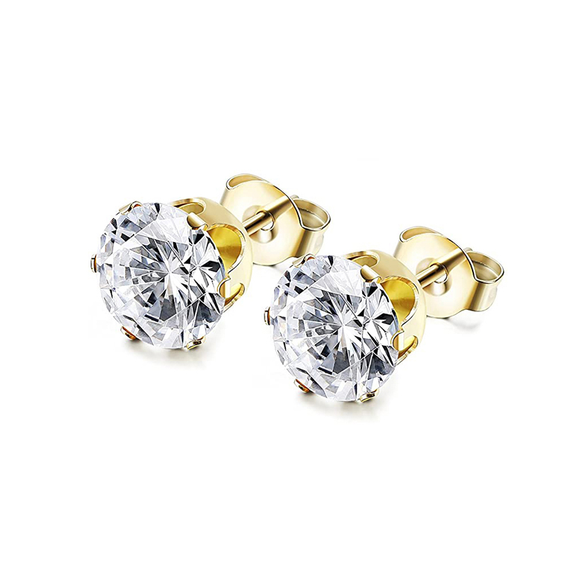 5mm Cubic Zirconia Stud Earrings In 10K Gold - Foto 3