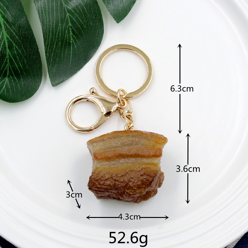 Simulated Food Pendant PVC Braised Pork Belly Model Keychains Car Key ChainPhone Pendant Keyrings Decoration: black