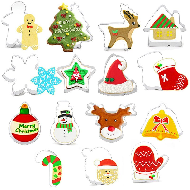 3D Christmas Cookie Cutter Set Christmas Tree Cookie Cutter Gingerbread Man Biscuit Mold Baking Pastry Fondant Cookie Cutter: Clear