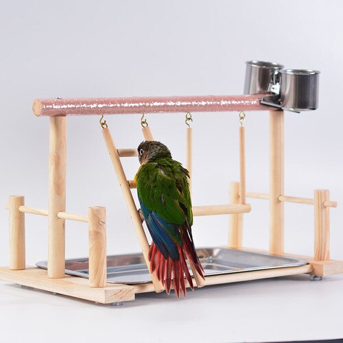 Bird training supplies solid wood interactive parrot stand small and medium parrot ladder scrub station bar bird shelf MJ707: C